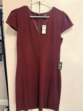 Express Women’s Burgundy V-Neck Midi Dress